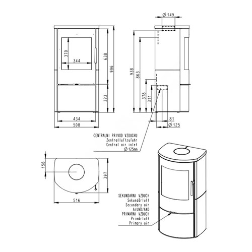 Romotop ALPERA G01 keramika kamna krbová, černá lesklá 49000, korpus černý
