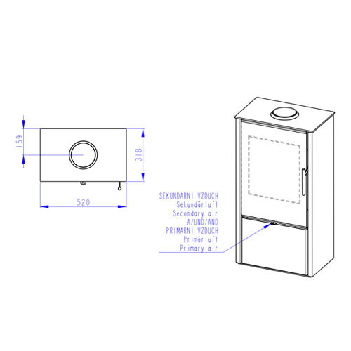 Romotop LAREDO F03 krbová kamna, bok plech, víko plech