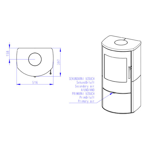 Romotop ALPERA G01 keramika kamna krbová, bílá lesklá 90002, korpus černý