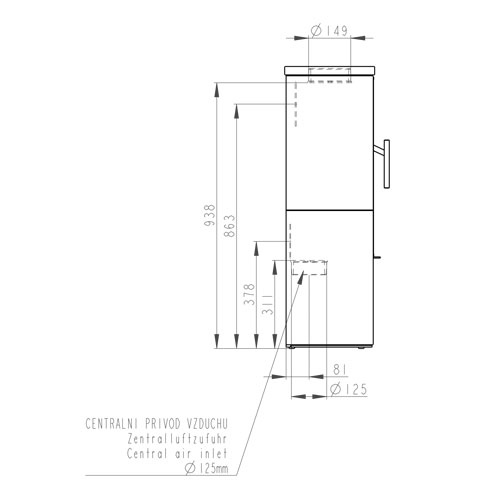 Romotop LAREDO F01 krbová kamna, keramika černá lesklá, korpus černý